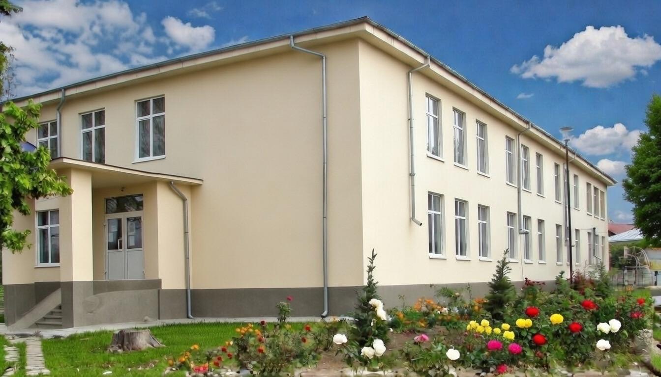 Școala Gimnazială Pielești și grădina din fața clădirii
